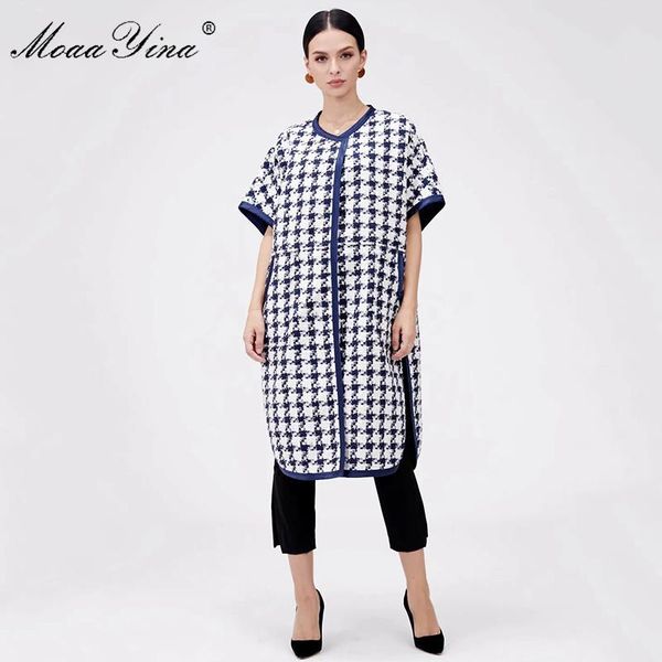

women's wool & blends moaayina fashion designer overcoat coat spring autumn short sleeve houndstooth ewoolen cloth, Black
