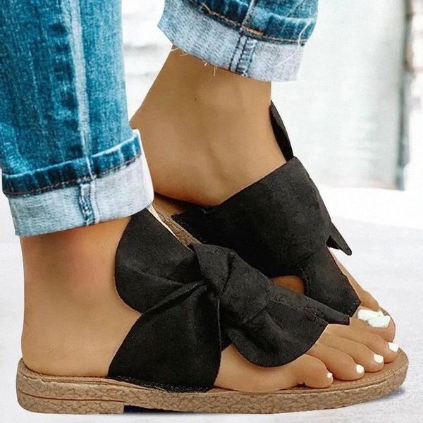 

sweet bow slippers 2020 summer fashion women clip toe casual solid slides comfortable beach outdoor ladies footwear plus size #0e2y, Black