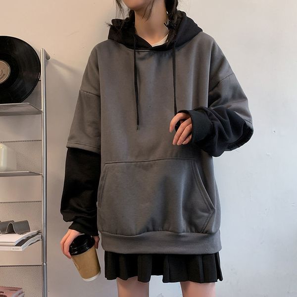 

2021 male sweatshirt new spring printed false collar hat two parts a teenage m8n6, Black