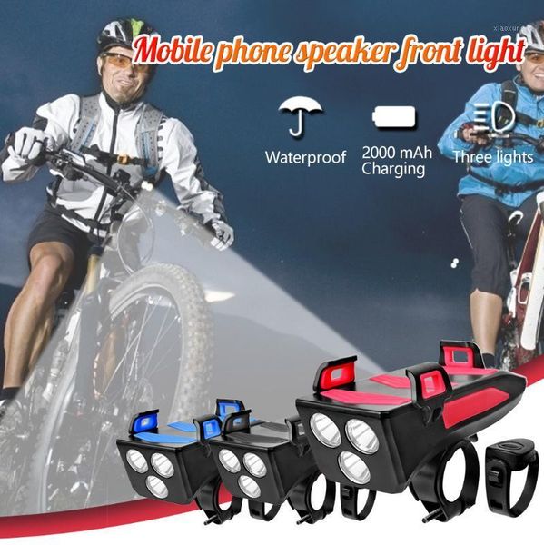 

bike accessories bicycle light 4in1 phone holder headlight speaker bike alarm bell front light luz bicicleta cycling1
