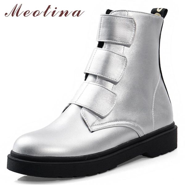 

boots meotina winter ankle women fashion flat short round toe shoes ladies 2021 autumn creepers black big size 34-43