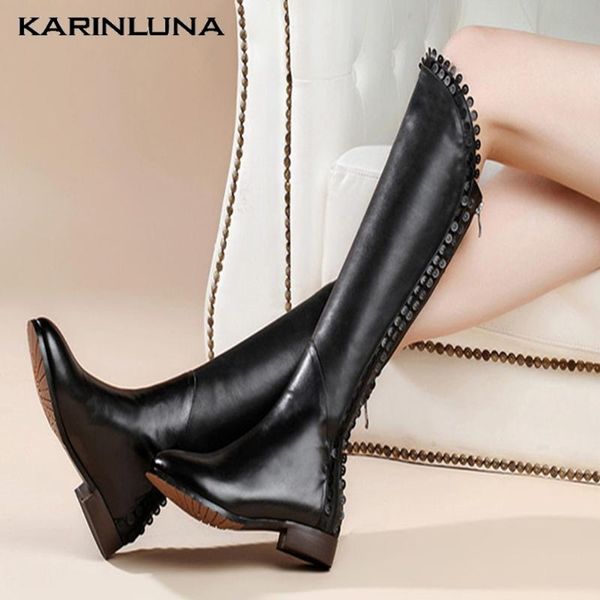 

karin 2021 мода новая бревная обувь женщины дайдя сапоги сапоги низкие каблуки сплошные черные белые круглые носки zip up knee высокие женск, Black