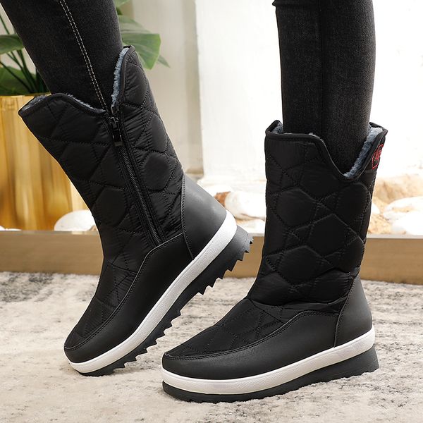 

winter women ankle-snow dwaterproof water woman down teddy shoes platform mujer boots, Black