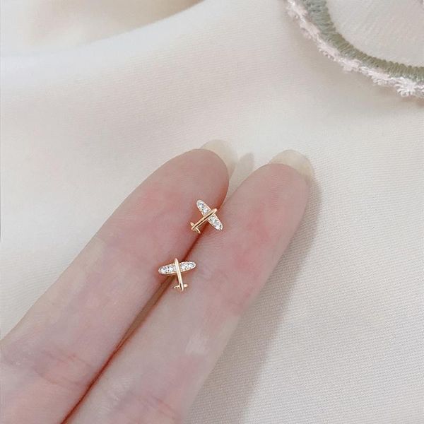 

stud mini 7mm 925 sterling earrings small aircraft ear bones gold fresh for women, Golden;silver