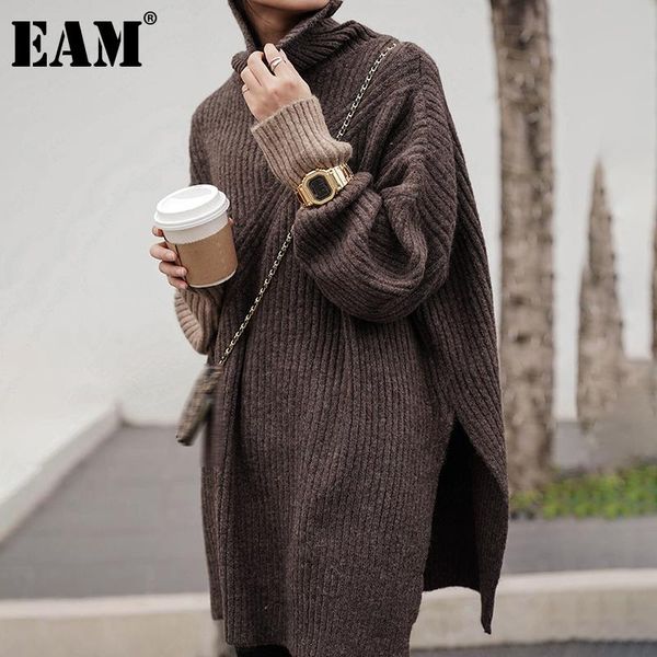 

women's sweaters [eam] big size gray brown knitting turtleneck sweater loose fit long sleeve women fashion tide autumn winter 2021 1dd1, White;black