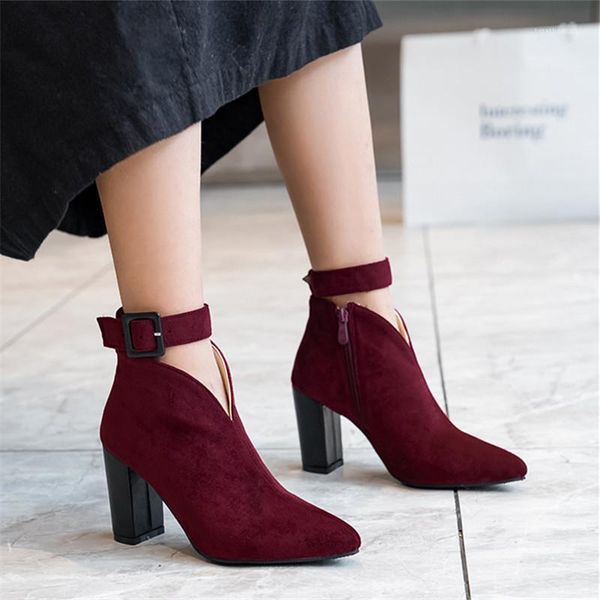 

women boots fashion new style pointed toe square heel shoes women ankle western boots popular mixed color lady shoes1, Black