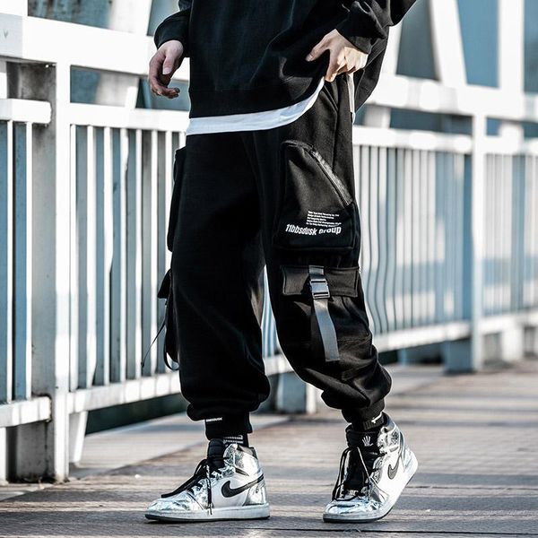 

men's clothes harajuku hiphop jogger cargo pants plush thick overalls autumn winter sports sweatpants functional lovers fashion, Black