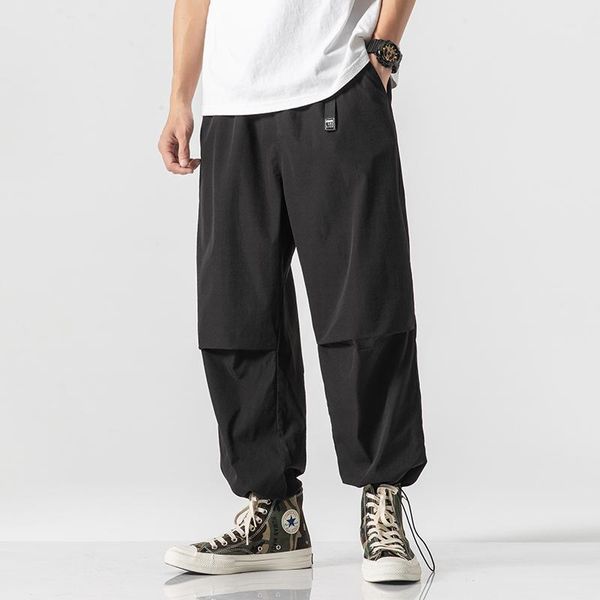 

men's pants nice harajuku mens track casual hip hop solid ankle-length joggers streetwear elastic waist loose trousers1, Black