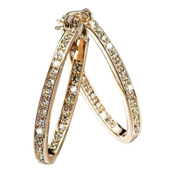 

luxury female big hoop earrings statement rose gold color zirconia earrings for women minimalist punk hip hop wedding, Golden;silver