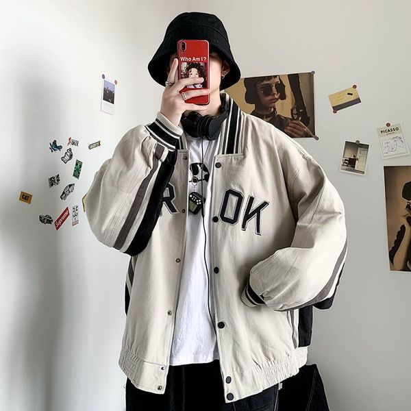

men's jackets spring and autumn baseball uniform trend hip hop pilot jacket casual loose versatile fried street coat couple college sty, Black;brown