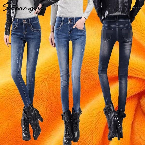 

women mom jeans plus size feminino skinny winter velvet denim pants womens warm jeans with high waist autumn winter stretch jean1, Blue