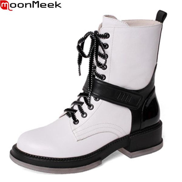 

boots moonmeek 2021 genuine leather square heels round toe causal ladies shoes autumn winter mixed colors ankle, Black