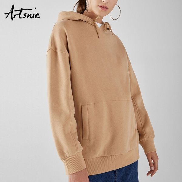 

artsnie winter pockets hooded cotton sweatshirt women long sleeve oversized hoodies khaki autumn pullover sweatshirts femme t200407, Black