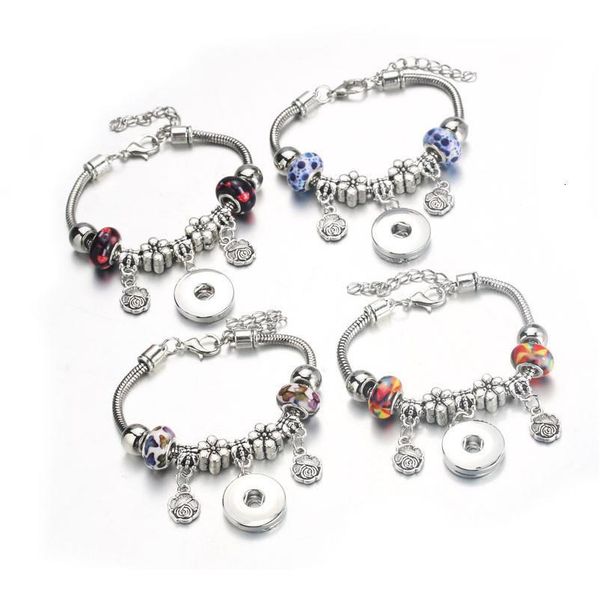 

new 2 colors ceramics snap bracelet lobster buckle snake chain bangles beaded bracelet fit 18mm snap jewelry wo bbydrn, Golden;silver