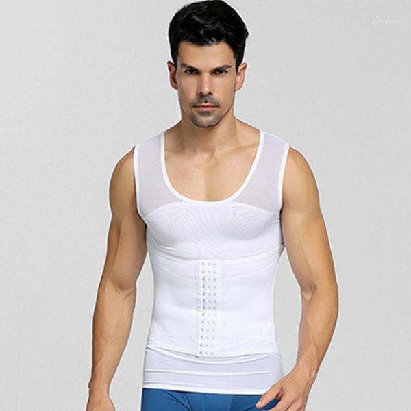 

gym clothing 2021 men's high elasticity breathable strong comfortable corset abdomen waist body shaping chest fat reduction corset1, White;black