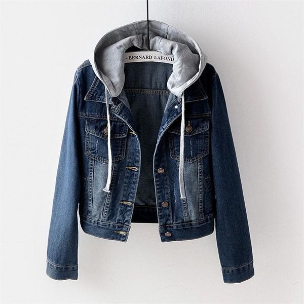 

plus size short women denim jacket 2020 spring autumn vintage denim coat detachable hooded jacket casual female jeans 5xl1, Black;brown