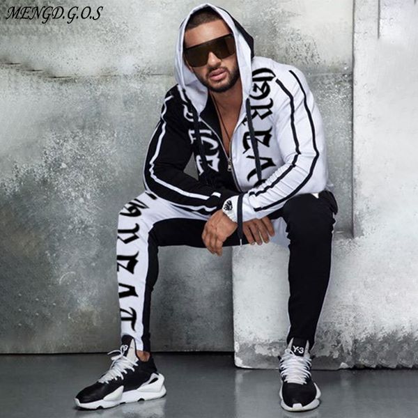 

2019 new fashion men's fitness suit cotton men's hoodies and men's trousers streetwear casual wear jogger sportswear q1216, White;black
