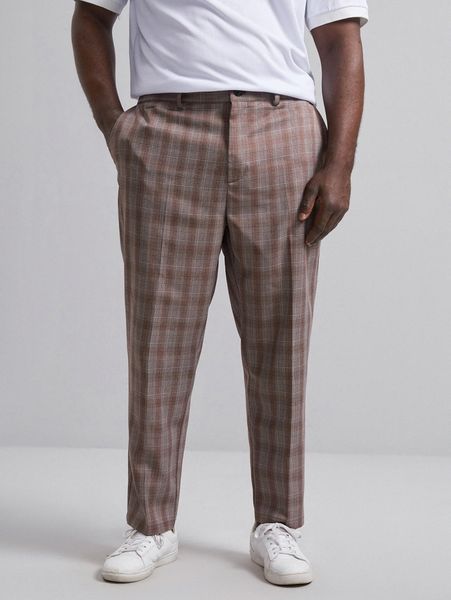 

extended sizes men tartan print carrot pants x8gu#, Black