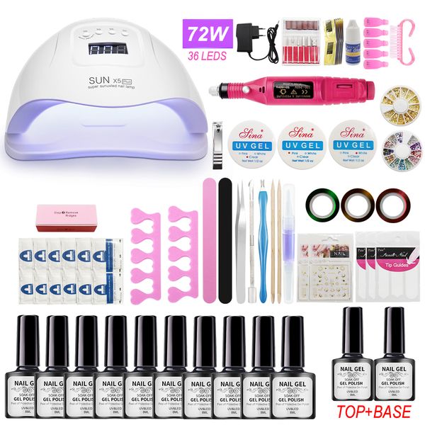 

set with 72w uv led lampdryer kit professional sets including gels drills glitter nail art tools