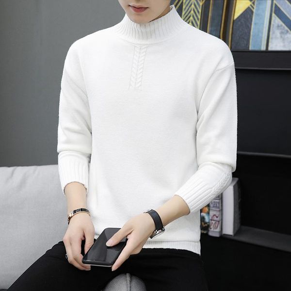 

men's sweaters winter autumn turtleneck long sleeve plain stretch kintted pullovers basic slim fit fashion mens sweater 3xl, White;black
