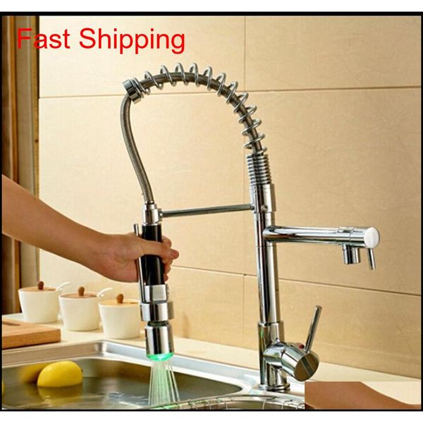 

wholesale and retail luxury chrome brass kitchen faucet led spout swivel sprayer vessel sink mixer tap single handle o6cjq