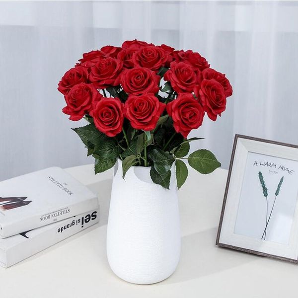 

11 colors 43cm moist feel roses artificial flower diy fake bride bouquet for wedding decoration valentine's day gift