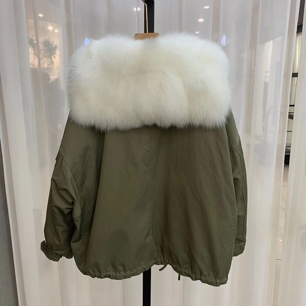

winter coats women natural white fur jackets real fox fur collar rabbit fur liner snow jackets fashion 2020 oversized, Black