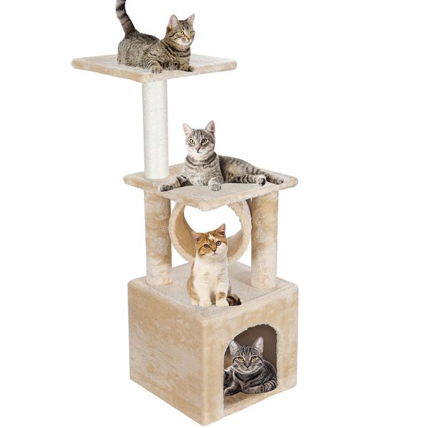 

36 inch cat large tree tower activity center playing condo tree bed furniture scratching tower kitten pet house beige item