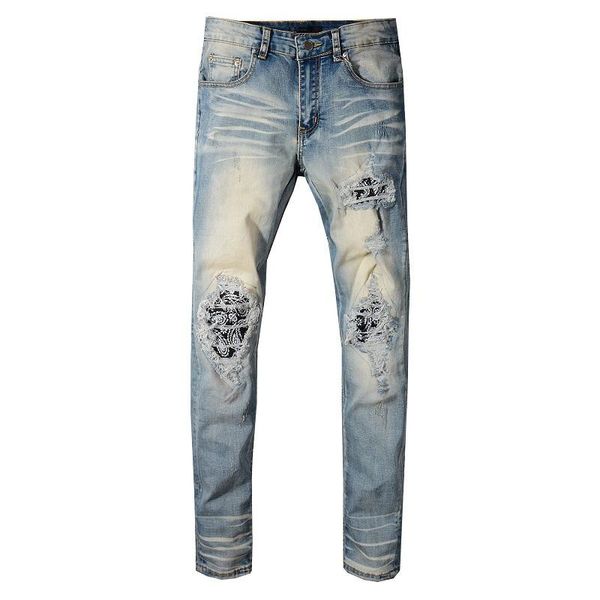 

new clothing pants men's women's t-shirt leopard print army green destroyed men's slim denim straight leg motorcycle skinny j, Blue