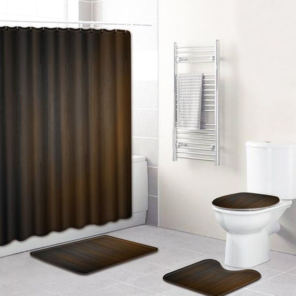 

wood color print shower curtain 4 piece carpet cover toilet cover bath mat pad set bathroom curtain with 12 hooks