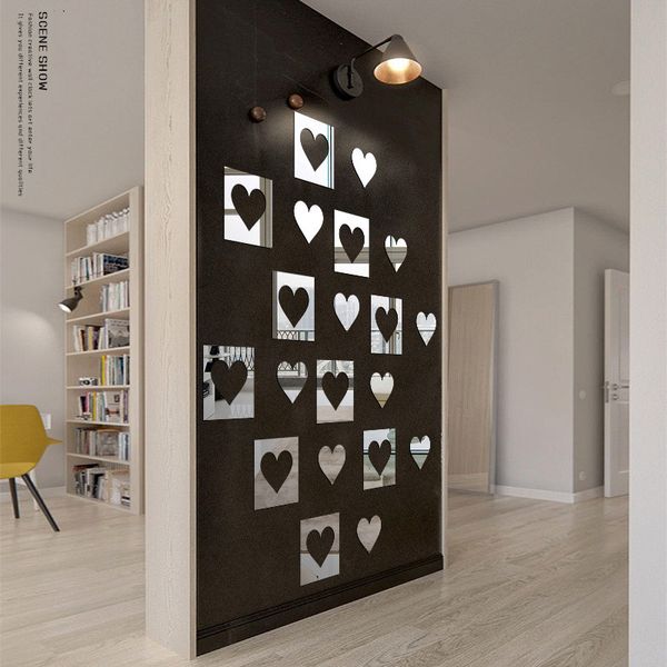 

2pcs 3d mirror wall sticker home decor heart decorations diy removable living-room decal art ornaments for home