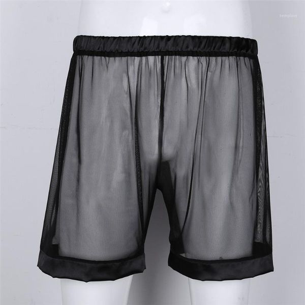 

summer men see-through mesh boxer shorts underwear loose lounge gay panties underpants nightwear male casual shorts1, Black;white