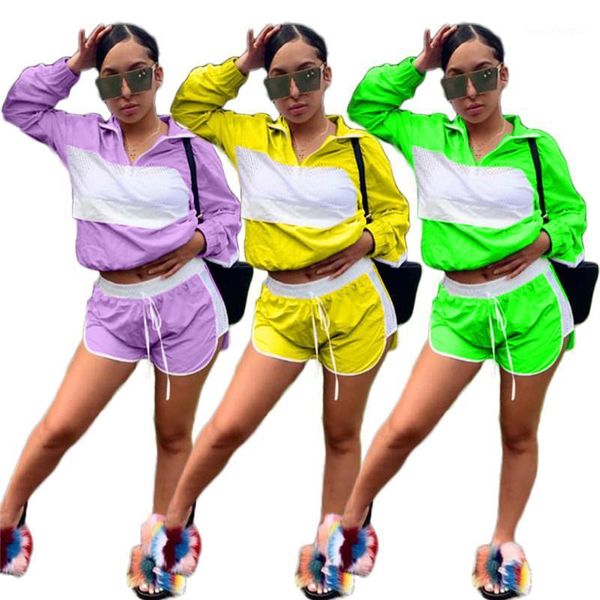 

women's two piece pants women short sets summer clothes 2 crop shorts suit set mesh patchwork casual tracksuit sportswear set1, White