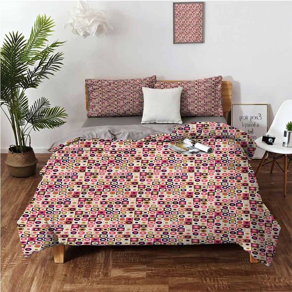 

grid design checkered squares with colorful bullseye circles doodle style imagebedding 3-piece set