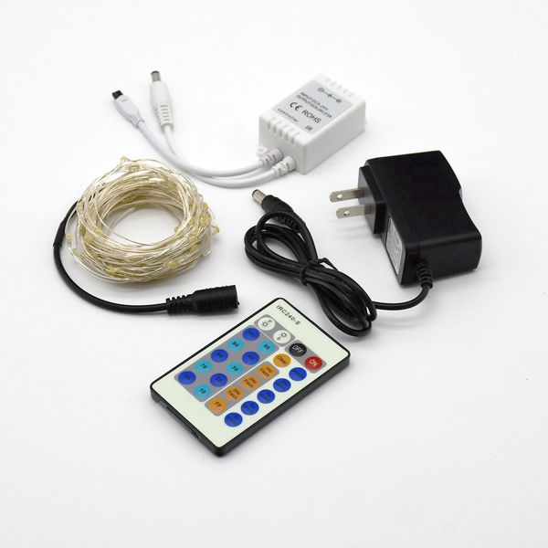

5m 10m led string lights copper wire dc 12v fairy lights with remote and power adapter for party christmas wedding decoration