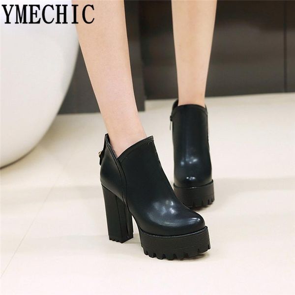 

ymechic concise block high heel womens shoes super high heels platform punk gothic ankle boots plus size white black ladies shoe