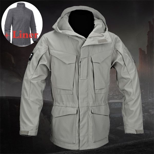 

upgrades m65 military tactical windbreaker + liner autumn winter outdoor warm hiking fleece jacket army fan hooded tactical coat q1201, Black;brown