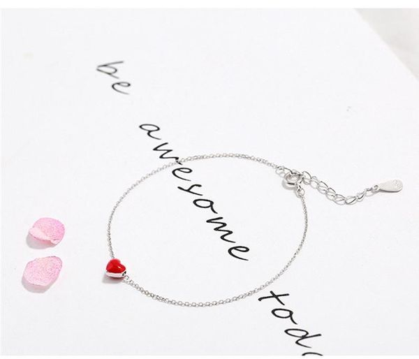 

pofunuo 925 sterling silver minimalist geometric red heart beads bracelet fine jewelry charm women lover gift silver bracelets1, Golden;silver