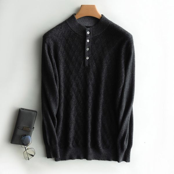 

2021 man sweater button the-neck pullovers 100% goat cashmere mesh long jumpers winter new 4 thick 4u2n, White;black