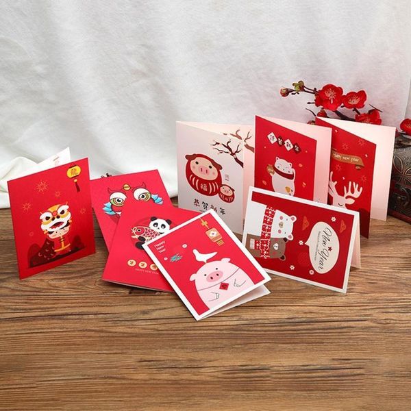 

10pcs/set greeting christmas elk blessing cards panda lion chinese style pattern new year's card