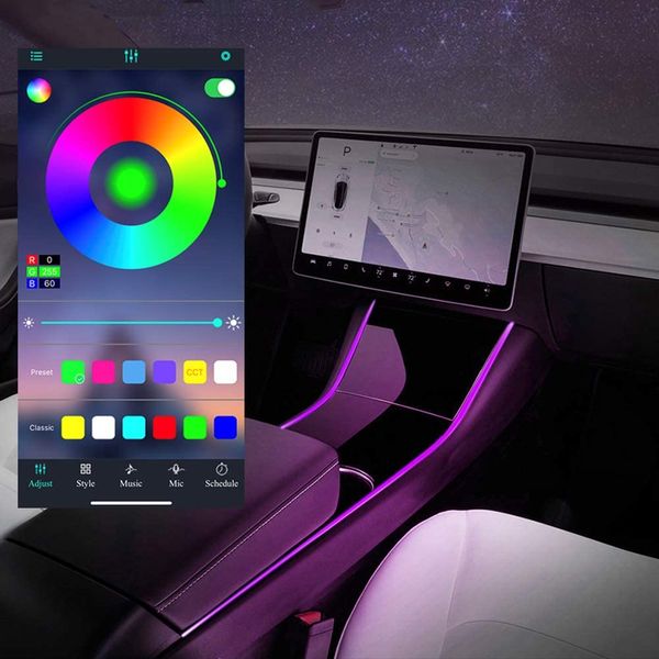 

tesla model 3 model y neon light tubes rgb interior led strip lights with app controller