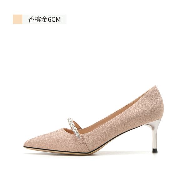 

women's 2020 new bride's champagne gold stilettos of women in all-match fine heels pearl wedding crystal shoes 1zkk, Black