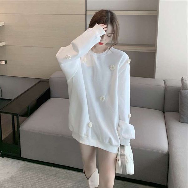 

cashmere thickened sweater women's autumn and winter clothes 2020 new round neck pullover loose foreign style medium length white top, Black
