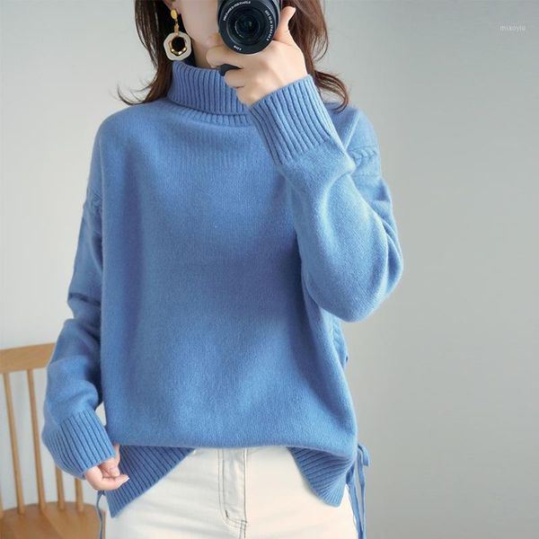 

100% wool series 19 new thick cashmere sweater loose lazy wind sweater women's head high collar knitted cashmere women1, White;black