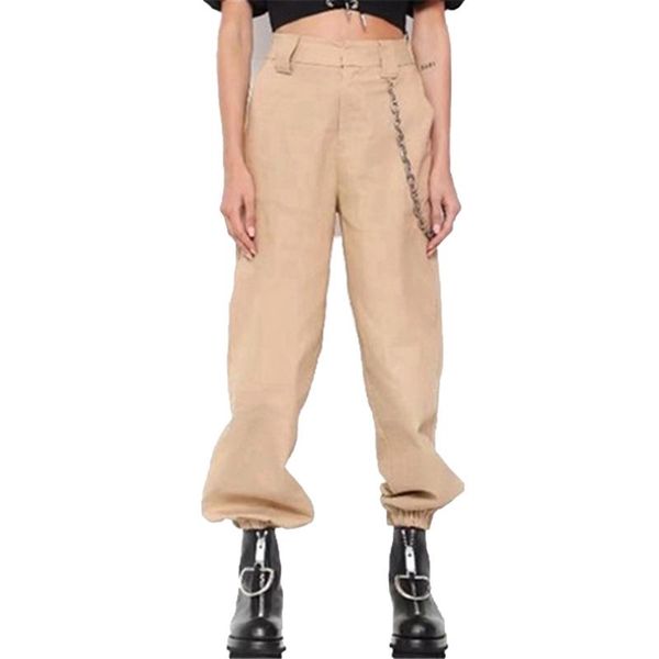 

women's cargo pants, casual high waist loose hip hop jogger pants with pockets chain, Black;white