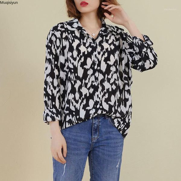 

plus size women blouse shirt female lady show thin chiffon leopard print elegant basic long sleeve women's clothing s32651, White