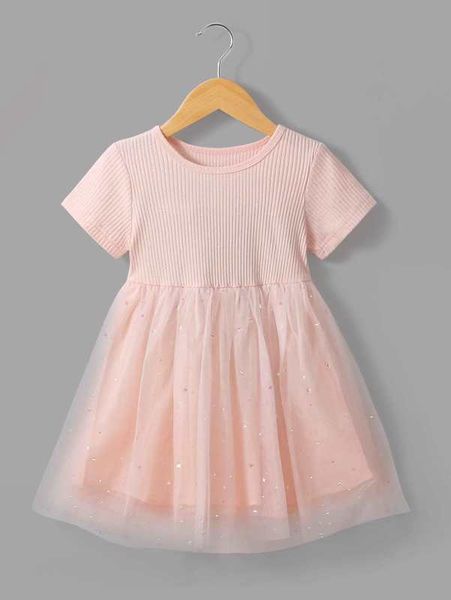 

toddler girls contrast mesh hem dress she, Red;yellow