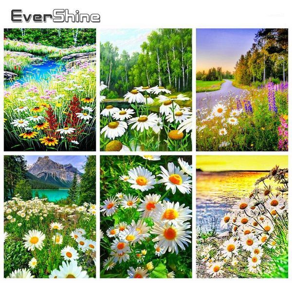 

paintings evershine 5d diy diamond painting flower picture of rhinestones mosaic embroidery daisy sale home decoration1