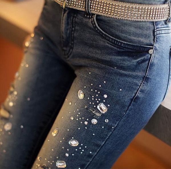 

women's jeans ripped spring female hole lady slim fit thin pencil denim pants fashion women diamond skinny women1, Blue