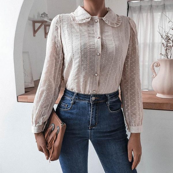 

autumn winter baby collar vintage long-sleeved blouse womens casual lace women's lace blouse shirt for women clothing, White